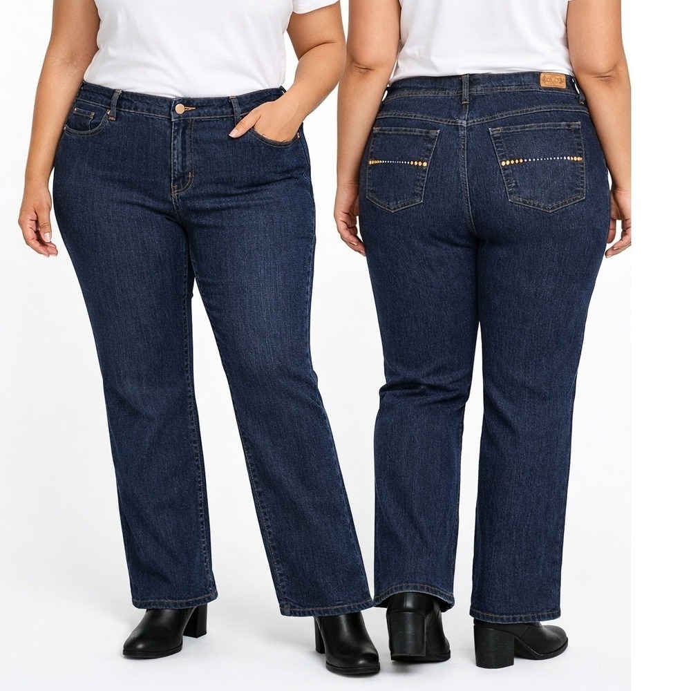 GLO Jeans Womens Plus Size 20 Dark Wash Bootcut Embellished Pocket Stretch Denim
